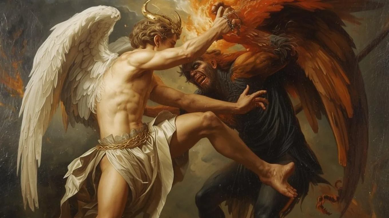 Ángeles y demonios luchando por el alma humana como parte del artículo en el blog de Miguel Ángel beltrán miguelangelbeltran.com